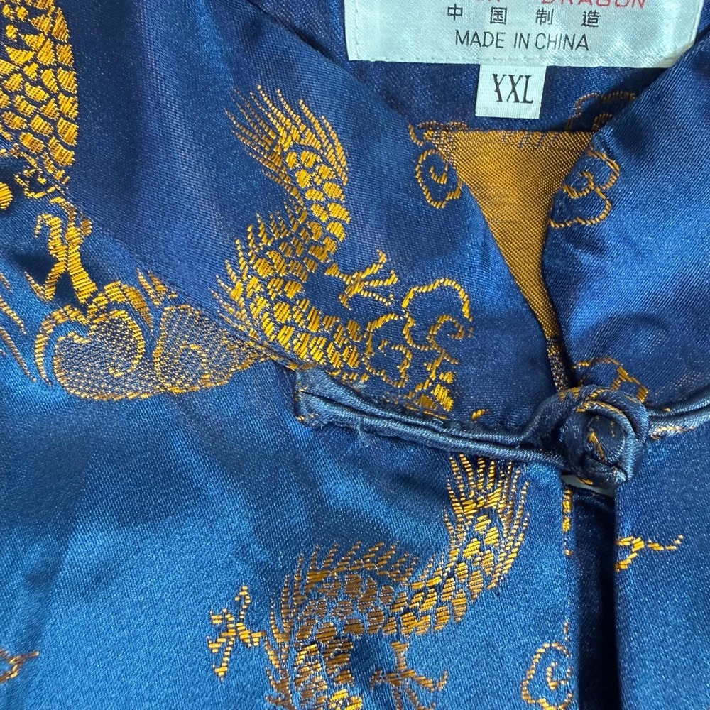 Vintage 1970s Golden Dragon Chinese Brocade Tang Jacket XXL Navy Gold Dragon - Picture 11 of 14